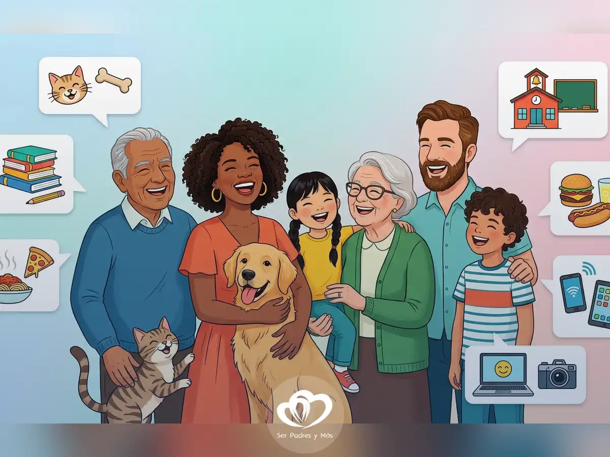 Personas y animales riendo mientras comparten chistes cortos y graciosos