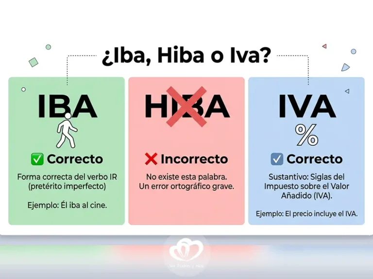Infografía comparativa entre iba (verbo ir), hiba (error) e IVA (impuesto)