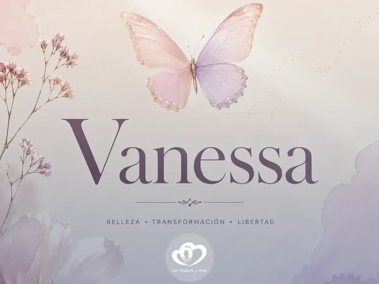 Significado del nombre Vanessa con ilustración elegante de mariposa y estilo editorial minimalista